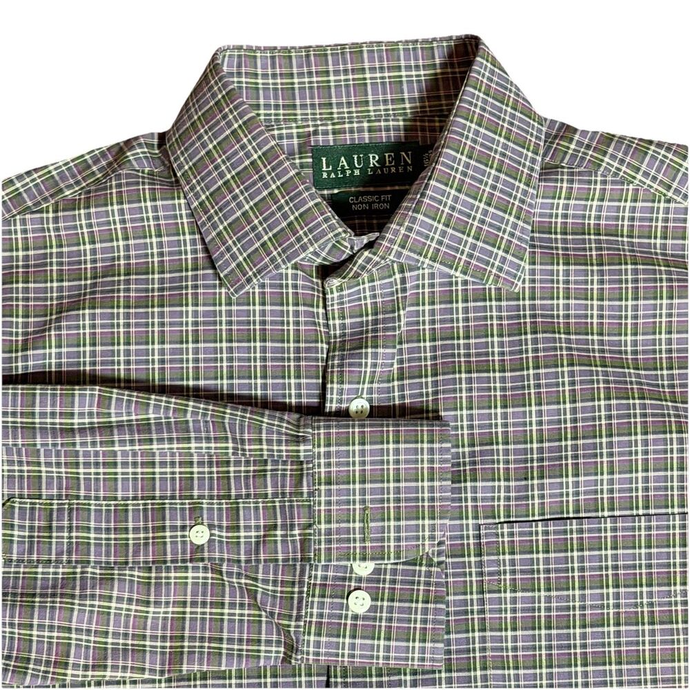 Lauren Ralph Lauren Shirt Men 16.5 34/35 Purple Plaid Classic Fit Non‎ Iron